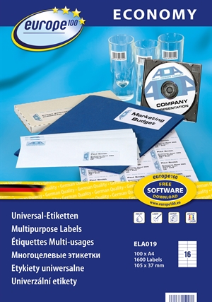 Avery Europe 100 universeel label 105 x 37,1 mm, 1600 stuks.